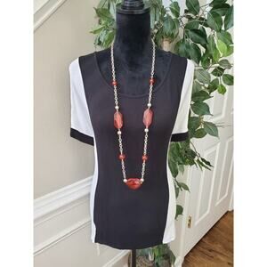 Cato Womens Black White Rayon Short Sleeve Round Neck Top Blouse Size Large